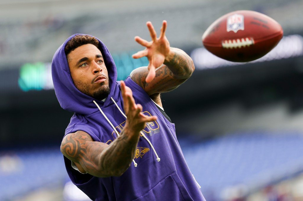 Jaire Alexander #23 of the Baltimore Ravens warms up prior to an NFL Preseason 2025 game against the Indianapolis Colts at M&T Bank Stadium on August 7, 2025 in Baltimore, Maryland.
