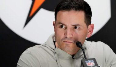 Seattle Seahawks head coach Mike Macdonald during an NFL press conference.