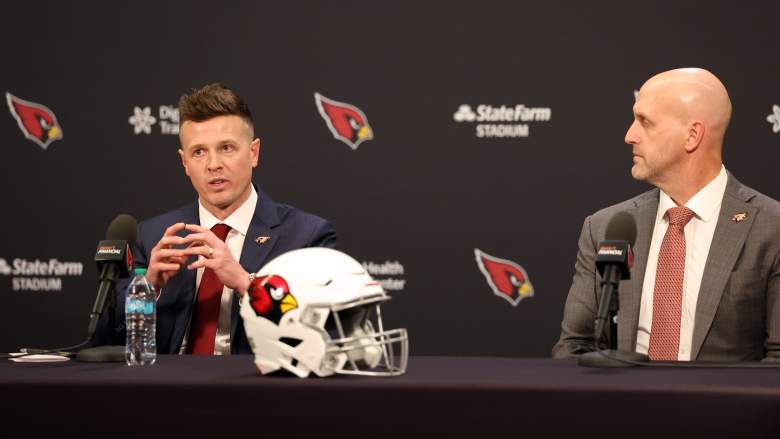 General manager Monti Ossenfort and head coach Mike LaFleur of the Arizona Cardinals
