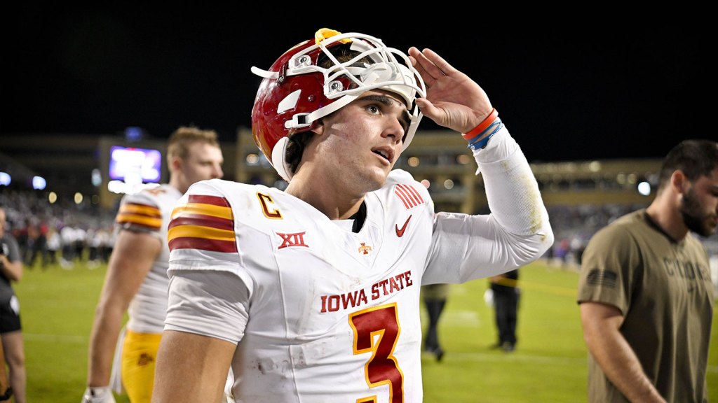 Iowa State Cyclones quarterback Rocco Becht (3) walks off the field after the Cyclones defeat the TCU Horned Frogs at Amon G. Carter Stadium.