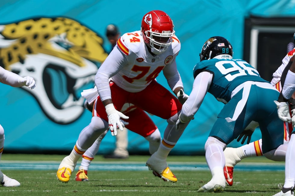 Kansas City Chiefs offensive tackle Jawaan Taylor (74) in action during the second half of an...