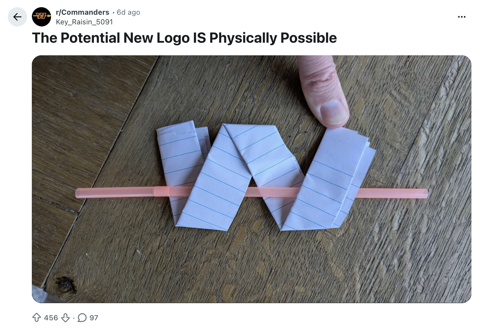 Washington Commanders logo made out of paper