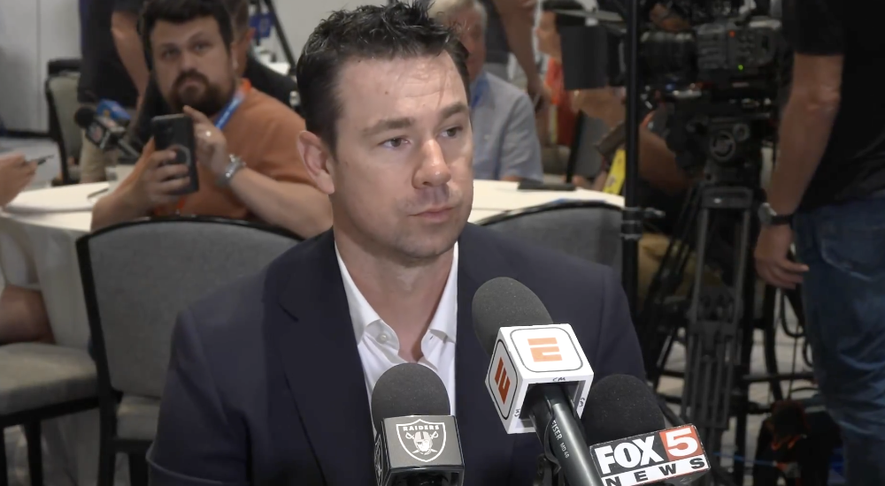Las Vegas Raiders GM John Spytek, Coach Klint Kubiak Address Maxx Crosby Trade Fallout at NFL Meetings
