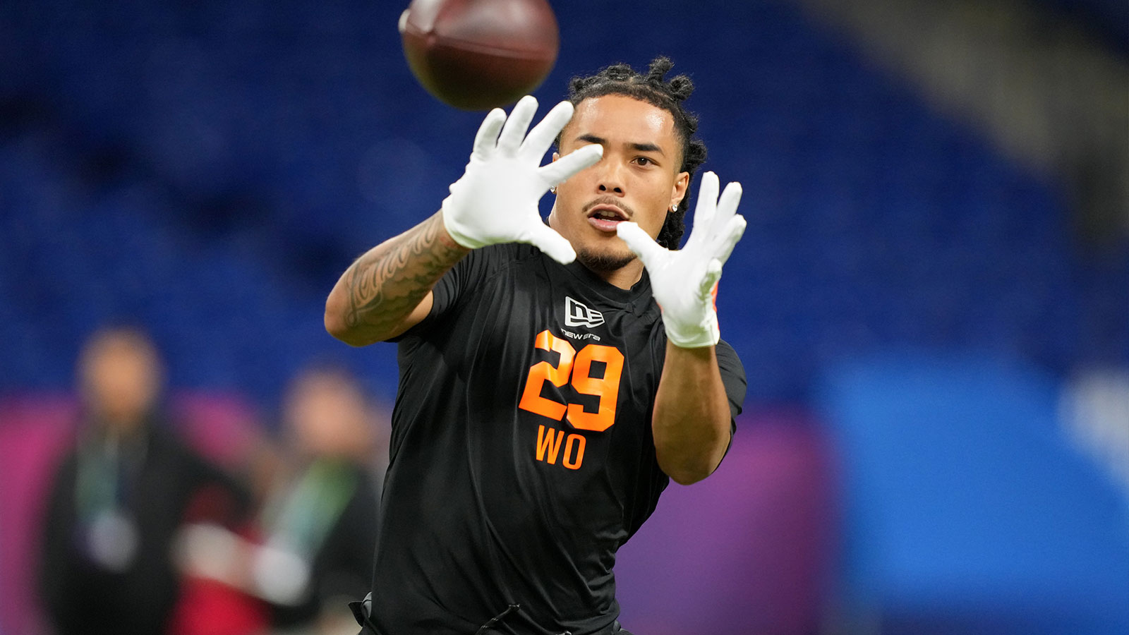Southern California wideout Makai Lemon (WO29) during the NFL Scouting Combine at Lucas Oil Stadium.