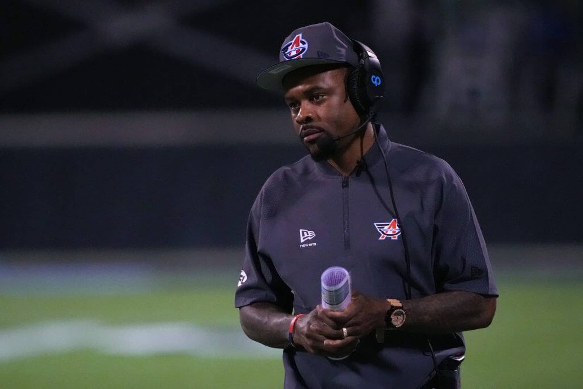 Head coach Ted Ginn Jr. of the Columbus Aviators seen in action during the game against the DC Defenders.