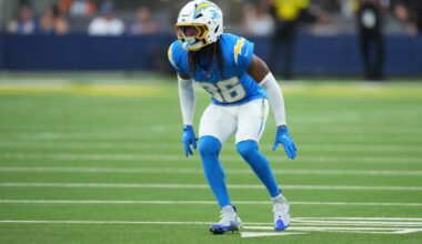 Aug 16, 2025; Inglewood, California, USA; Los Angeles Chargers cornerback Ja'Sir Taylor (36) against the Los Angeles Rams at SoFi Stadium.