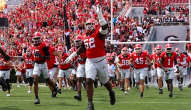 Sep 6, 2025; Athens, Georgia, USA; Georgia Bulldogs defensive lineman Christen Miller (52) runs on the field before a game against the Austin Peay Governors at Sanford Stadium.