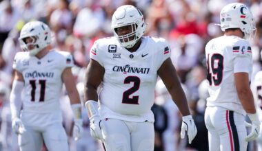 Sep 6, 2025; Cincinnati, Ohio, USA; Cincinnati Bearcats defensive lineman Dontay Corleone (2) stands on the field against the Bowling Green Falcons in the first half at Nippert Stadium.