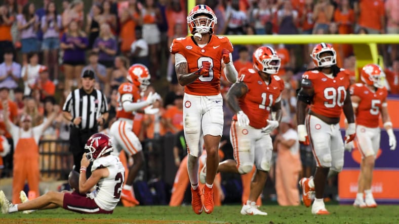 Clemson CB Avieon Terrell celebrates after stopping a fake punt against Troy at Memorial Stadium