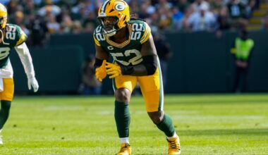 Sep 7, 2025; Green Bay, Wisconsin, USA; Green Bay Packers defensive lineman Rashan Gary (52) during the game against the Detroit Lions at Lambeau Field.