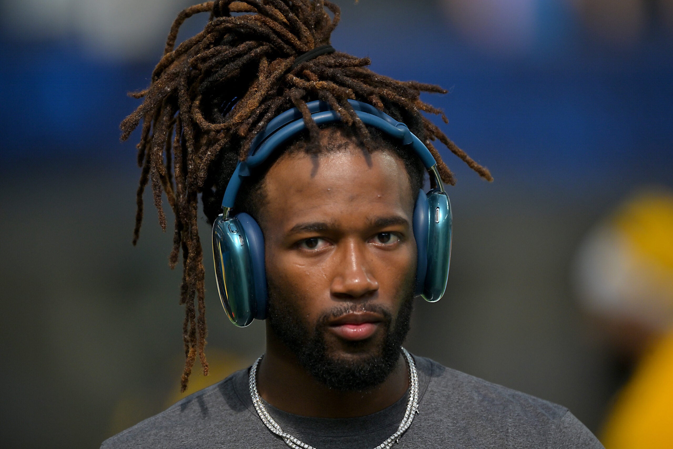 Oct 19, 2025; Inglewood, California, USA; Los Angeles Chargers cornerback Ja'Sir Taylor (36) warms up prior to the game against the Indianapolis Colts at SoFi Stadium.