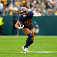 Nov 2, 2025; Green Bay, Wisconsin, USA; Green Bay Packers tight end Luke Musgrave (88) during the game against the Carolina Panthers at Lambeau Field.