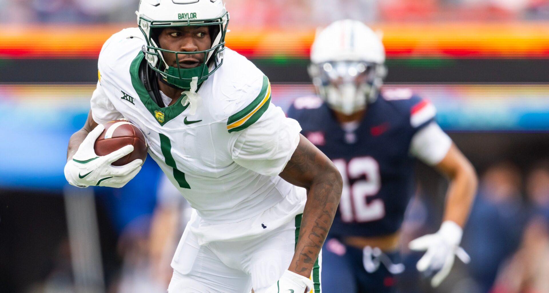 Nov 22, 2025; Tucson, Arizona, USA; Baylor Bears tight end Michael Trigg (1) against the Arizona Wildcats at Casino Del Sol Stadium.