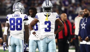 Dec 14, 2025; Arlington, Texas, USA; Dallas Cowboys wide receiver George Pickens (3) warms up before a game against the Minnesota Vikings at AT&T Stadium.