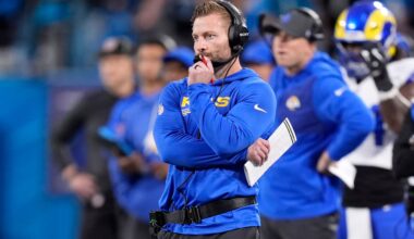 Jan 10, 2026; Charlotte, NC, USA; Los Angeles Rams head coach Sean McVay in the first half during the NFC Wild Card Round game at Bank of America Stadium.