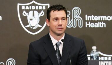 Las Vegas Raiders head coach Klint Kubiak offensive tackle