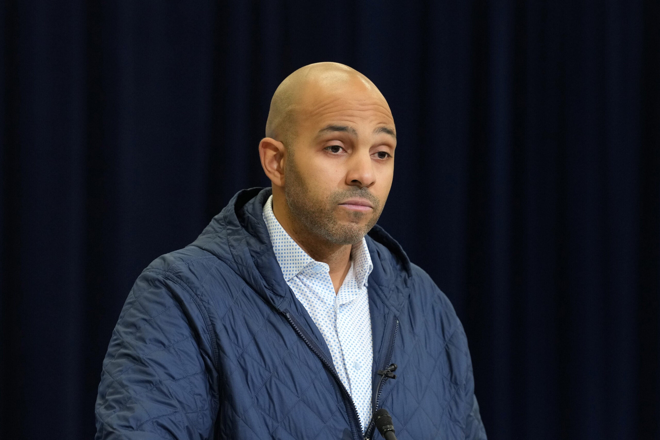 Feb 24, 2026; Indianapolis, IN, USA; Atlanta Falcons general manager Ian Cunningham speaks at the NFL Scouting Combine at the Indiana Convention Center.