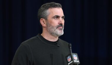 Feb 24, 2026; Indianapolis, IN, USA; Atlanta Falcons coach Kevin Stefanski speaks at the NFL Scouting Combine at the Indiana Convention Center.