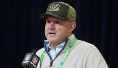 Feb 24, 2026; Indianapolis, IN, USA; Cincinnati Bengals general manager Duke Tobin speaks at the NFL Scouting Combine at the Indiana Convention Center.