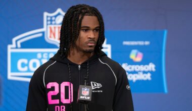 Feb 26, 2026; Indianapolis, IN, USA; Tennessee defensive back Jermod McCoy (DB20) speaks to media members during the NFL Combine at the Indiana Convention Center.