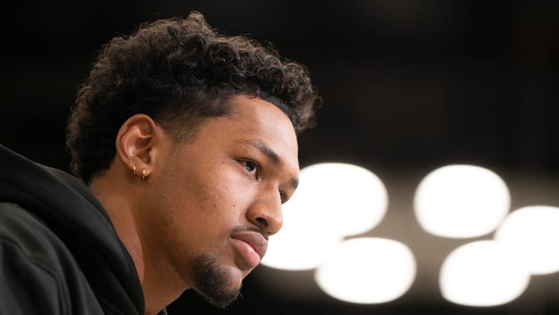 San Diego State defensive back Chris Johnson speaks to reporters at the NFL Combine in Indianapolis. Vikings draft pick