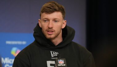 Dillon Thieneman meets with the media at the 2026 NFL Combine.