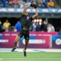 Feb 27, 2026; Indianapolis, IN, USA; Texas A&M defensive back Will Lee III (DB18) during the NFL Scouting Combine at Lucas Oil Stadium.