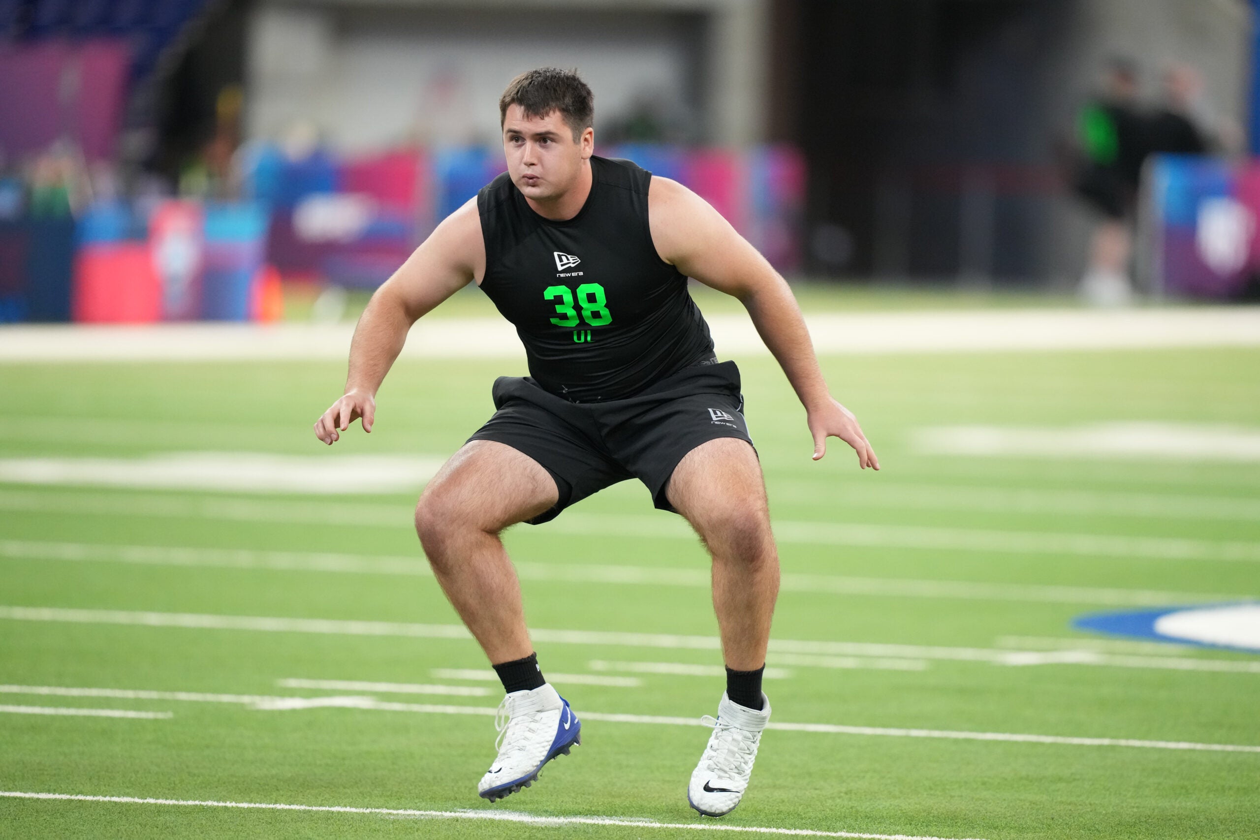 Mar 1, 2026; Indianapolis, IN, USA; Duke offensive lineman Brian Parker (OL38) during the NFL Scouting Combine at Lucas Oil Stadium.