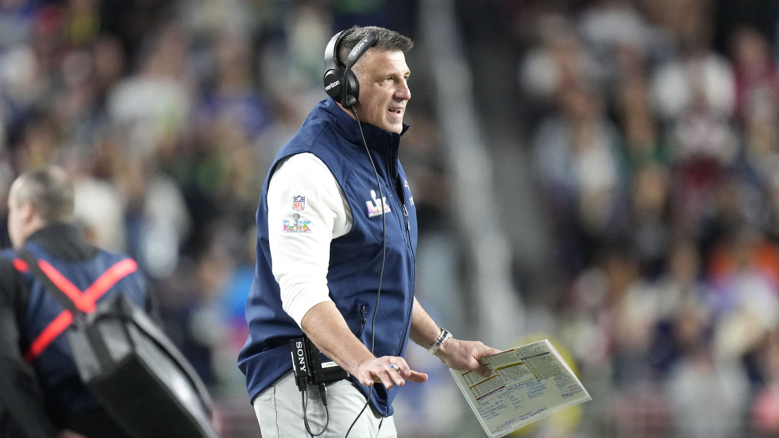 New England Patriots head coach Mike Vrabel reacts during the third quarter against the Seattle Seahawks in Super Bowl LX at Levi's Stadium.