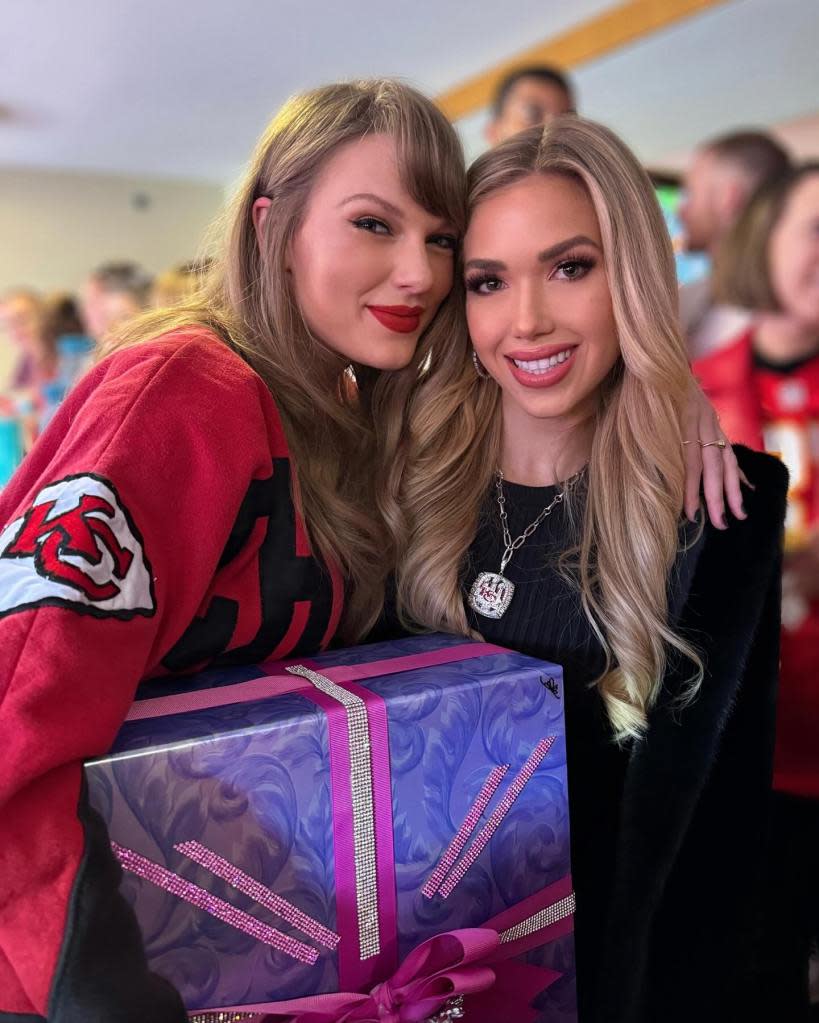 Gracie also included several nods to Taylor Swift (seen here together during a Chiefs game in December 2023) in her social media posts about Derek. Gracie Hunt/Instagram