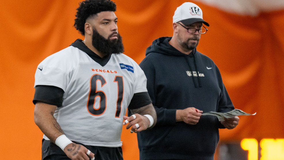 Bengals offensive lineman Cody Ford warms up prior to the team's mini-camp practice on June 11, 2024. (WKRC/Tony Wagner)