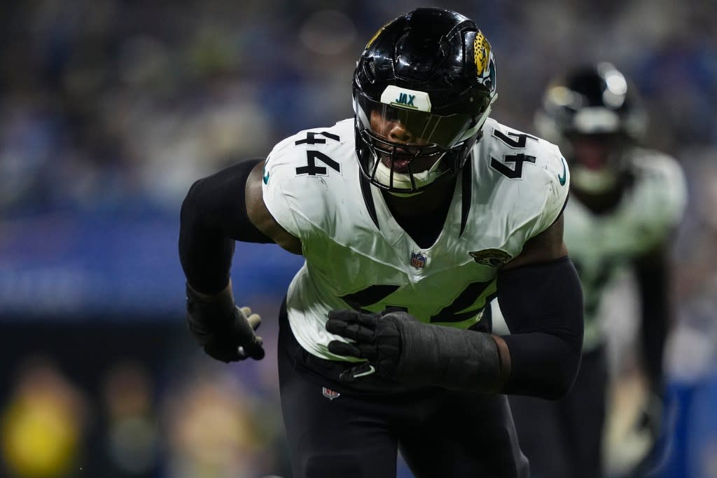 Travon Walker rushes the passer during an NFL football game against the Indianapolis Colts at Lucas Oil Stadium on December 28, 2025 in Indianapolis, Indiana. Getty Images