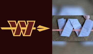 New Washington Commanders logo next to a homemade version made of paper