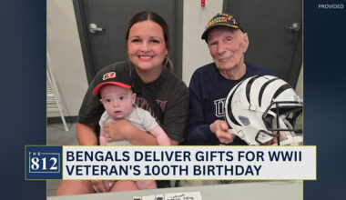 Cincinnati Bengals deliver gifts for WWII veteran's 100th birthday