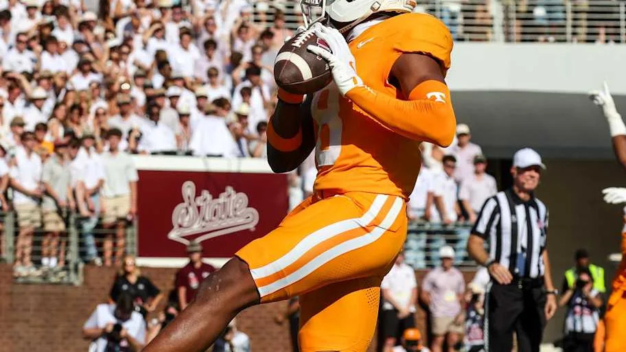 Tennessee Volunteers cornerback Colton Hood scores a touchdown after an interception against the Mississippi State Bulldogs.