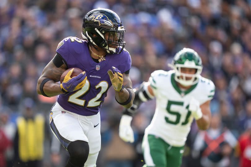 Derrick Henry of the Baltimore Ravens runs with the ball