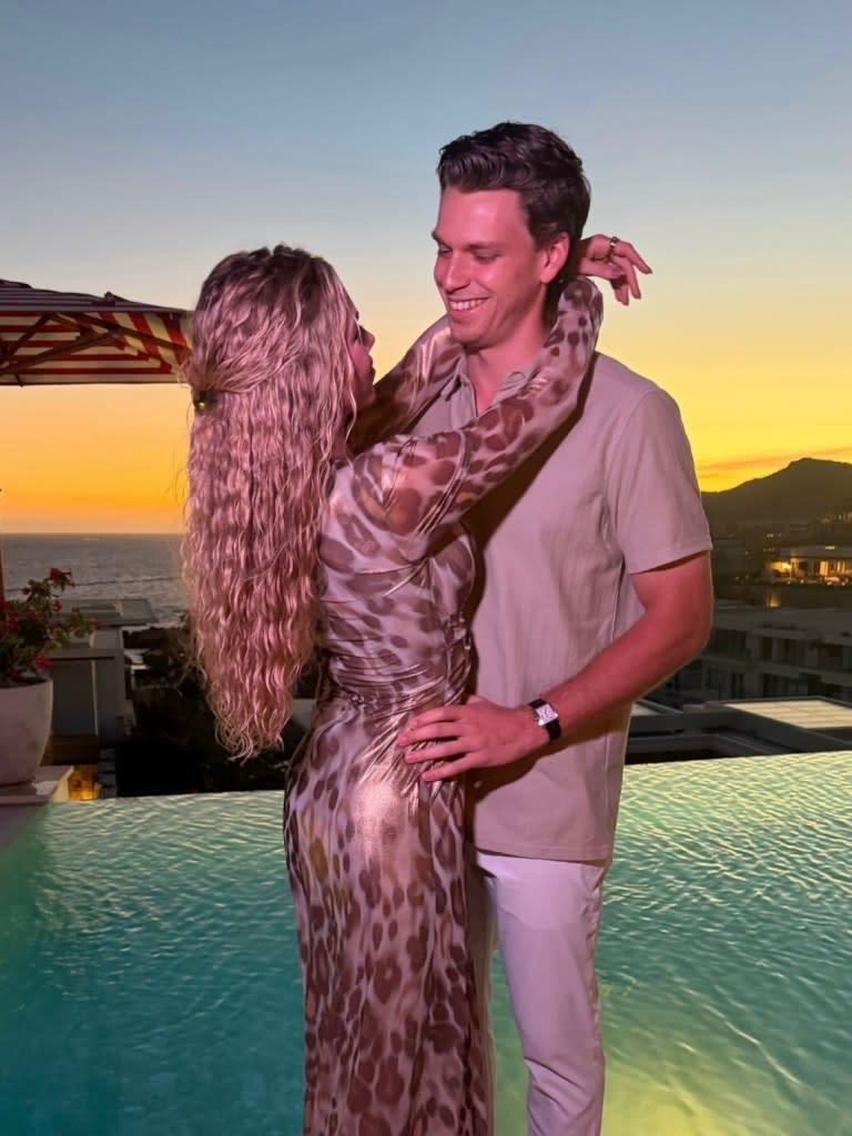 The NFL heiress (seen here with her now-fiancé last month) announced the exciting engagement news in an Instagram post Saturday. graciehunt/instagram