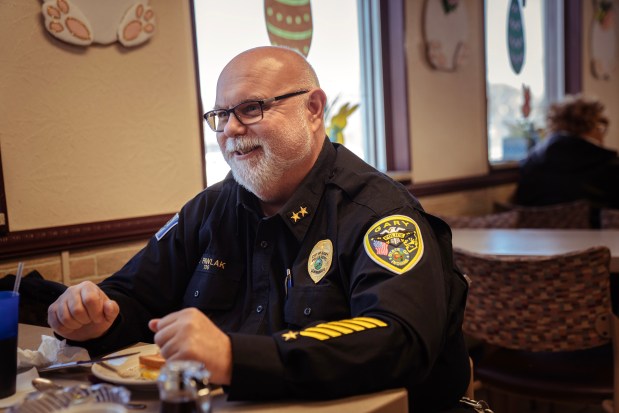 Gary Police Cmdr. Thomas Pawlak stops for breakfast at Angie's Breakfast & Grill in Merrillville, Indiana, March 23, 2026. (E. Jason Wambsgans/Chicago Tribune)