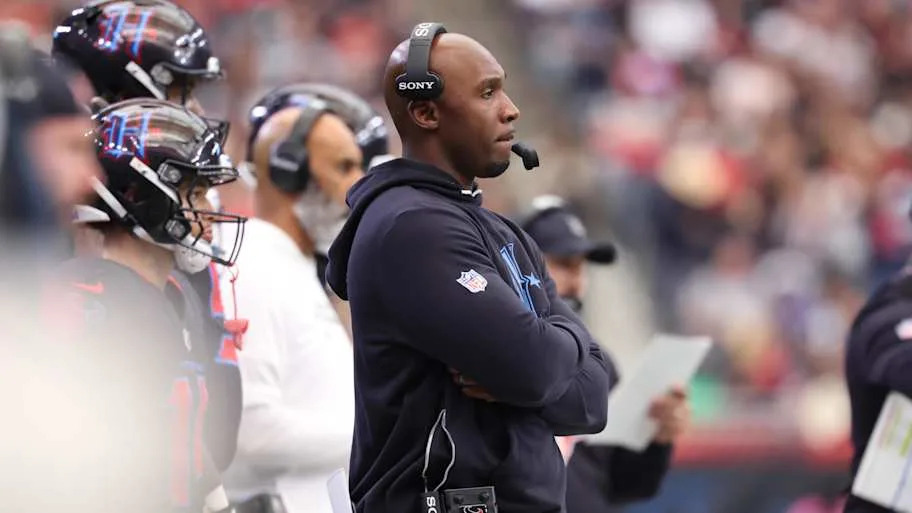 Jan 4, 2026; Houston, Texas, USA;  Houston Texans head coach Demeco Ryans stands on the sidelines against the Indianapolis Co