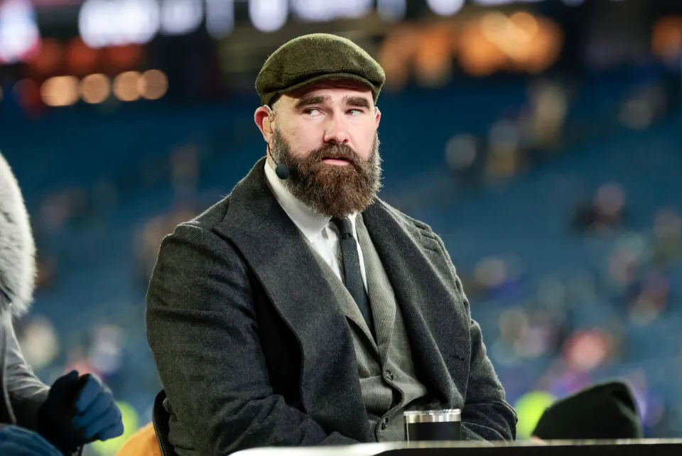 ESPN's Monday Night Countdown's Jason Kelce in warm up before a game between the New England Patriots and the New York Giants on December 1, 2025