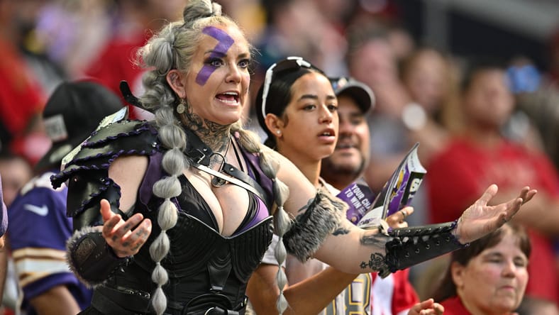 Vikings fans cheer during a game against the San Francisco 49ers at U.S. Bank Stadium.