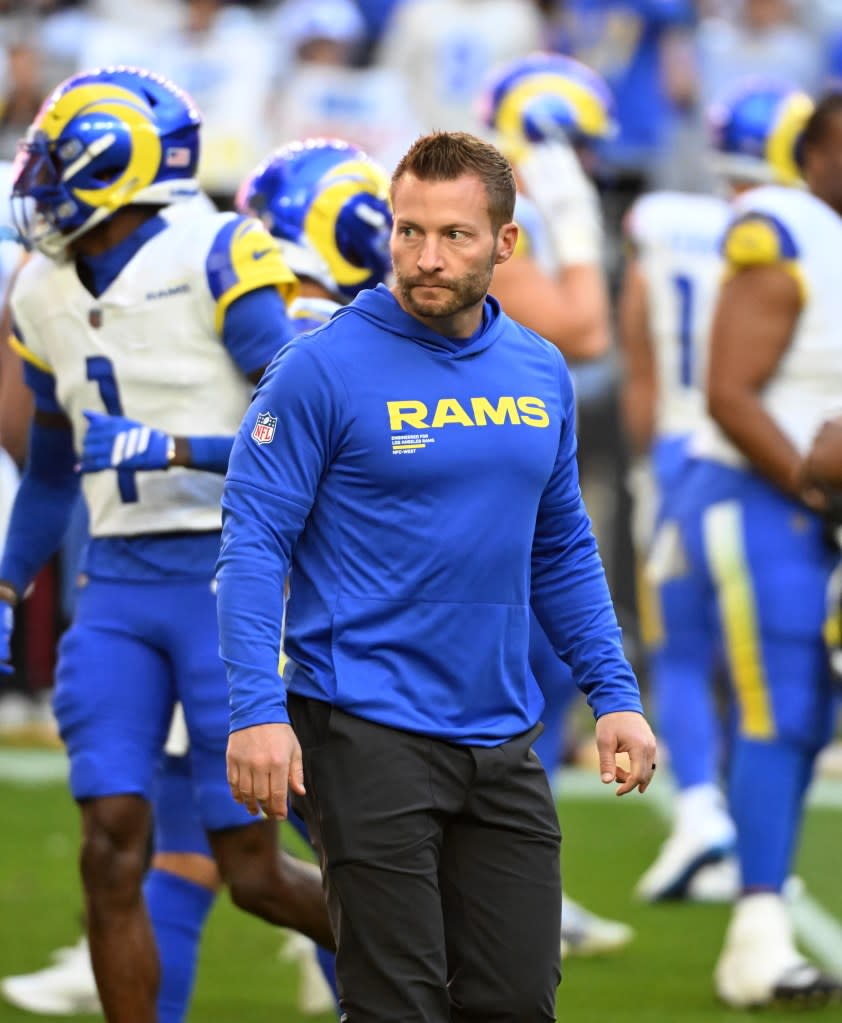 Head coach Sean McVay of the Los Angeles Rams prepares against the Arizona Cardinals during the NFL 2025 game at State Farm Stadium on December 07, 2025 in Glendale, Arizona. (Photo by Norm Hall/Getty Images) Getty Images
