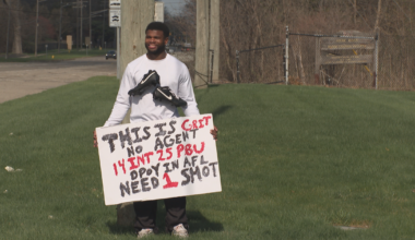 Former Eastern Michigan football player stands outside Lions facility, asks for chance on the field