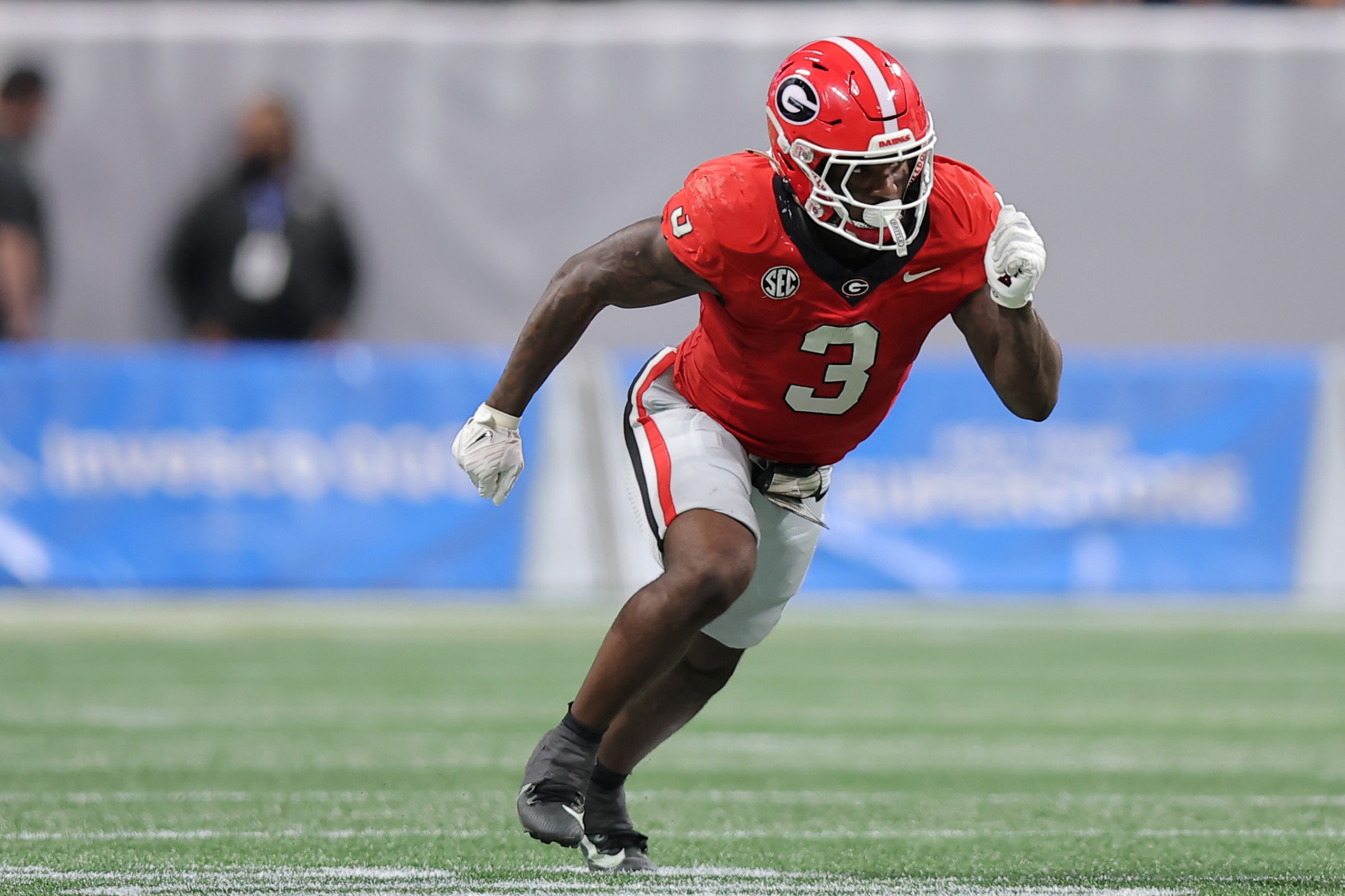 ATLANTA, GEORGIA - NOVEMBER 28: CJ Allen #3 of the Georgia Bulldogs in action against the Georgia Tech Yellow Jackets during a game at Mercedes-Benz Stadium on November 28, 2025 in Atlanta, Georgia. (Photo by Jonathan Bachman/Getty Images)