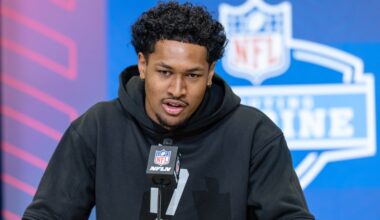 San Diego State cornerback Chris Johnson meets with Bengals