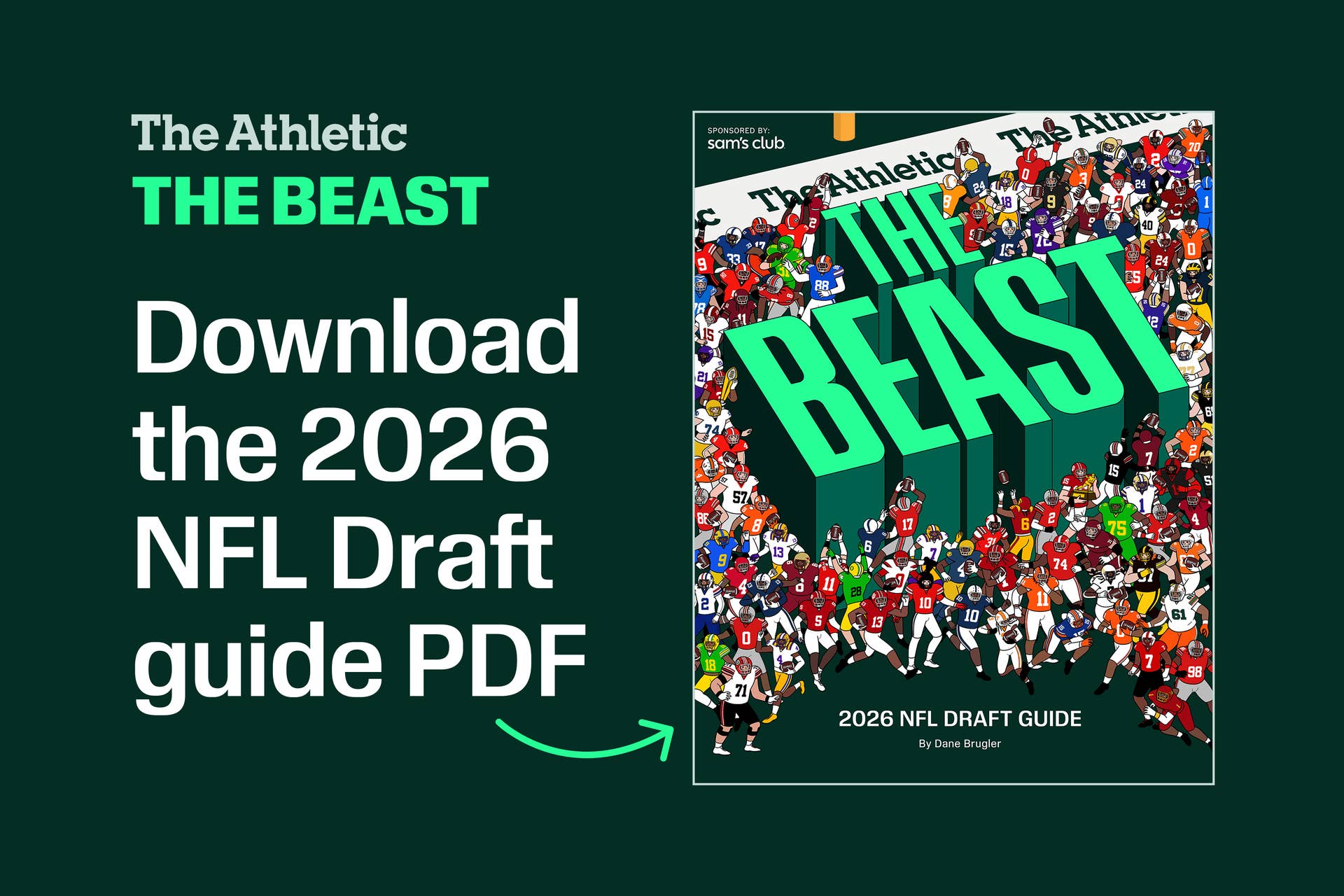 Image showing the cover of The Beast 2026 NFL draft guide PDF and the text saying "download the 2026 NFL draft guide PDF"