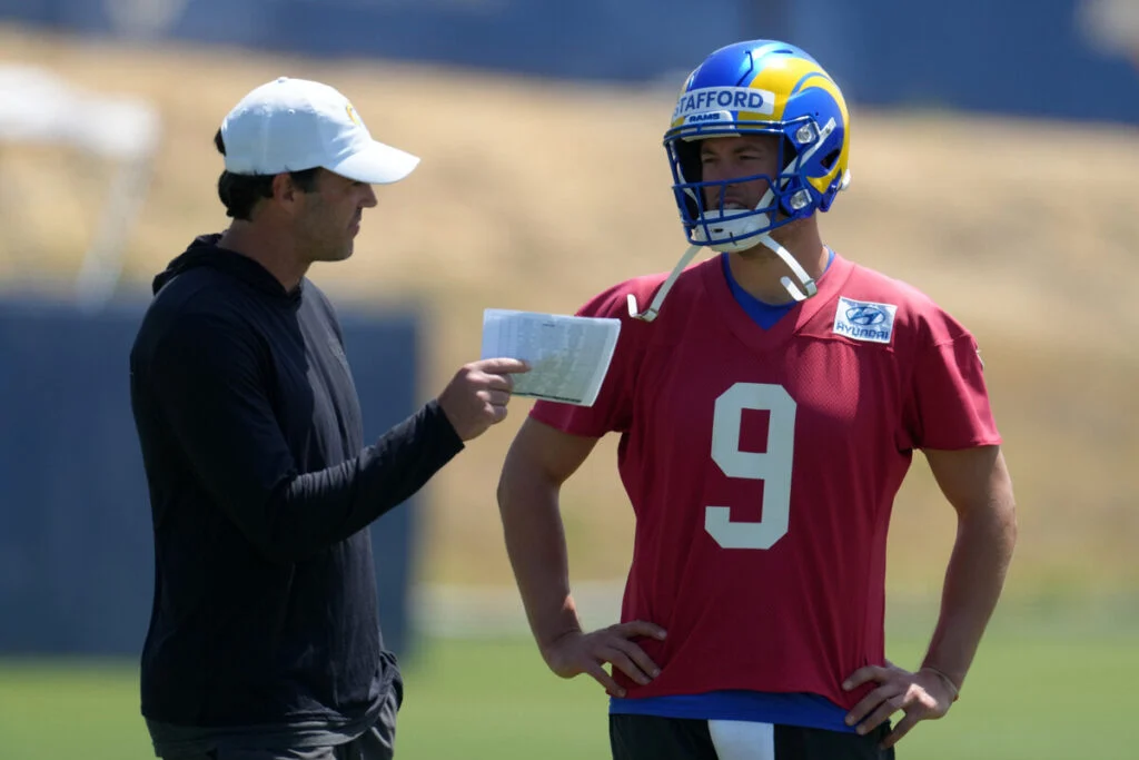 Liam Coen Discusses Bucs Oc Zac Robinson, Baker Mayfield'S Contract Year 2 Bucs Oc Zac Robinson And Rams Qb Matt Stafford