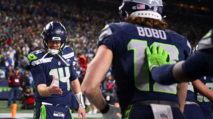 Seattle Seahawks Super Bowl Sam Darnold Rams NFC Championship Jake Bobo...