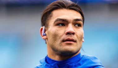 FILE - Los Angeles Rams wide receiver Puka Nacua (12) warms up before an NFL football game against the Carolina Panthers, Nov. 30, 2025, in Charlotte, N.C. (AP Photo/Rusty Jones, File)