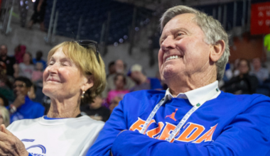 Feb 28, 2026; Winston-Salem, North Carolina, USA; Syracuse Orange forward Donnie Freeman (1) sets the play against the Wake Forest Demon Deacons during the second half at Lawrence Joel Veterans Memorial Coliseum. Mandatory Credit: Jim Dedmon-Imagn Images